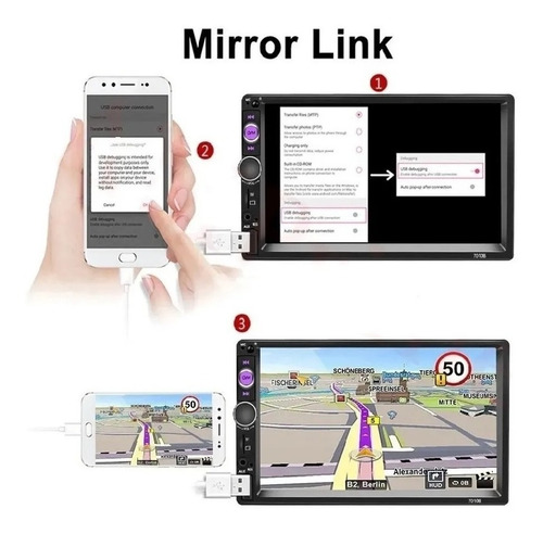 Imagen 10 de 10 de Mirrorlink Autoestereo 7' Tactil Mp5 Con Camara De Reversa