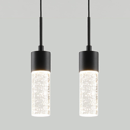 Lampara Colgante Negra Con Columna De Cristal, Luces Colgant