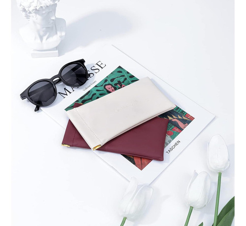 Estuche Para Gafas Suave 2 Pack - Cuero Pu Beige Y Marrón