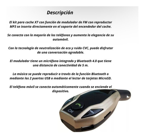 Transmisor Adaptador Bluetooth Para Auto Audio Manos Libres