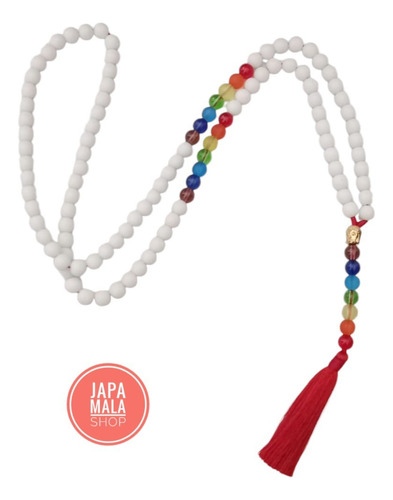 Japa Mala Rosario Budista Onix Blanco Y Cuentas Chakras