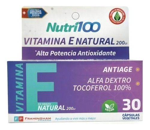 Nutri100 Vitamina E Natural 200ui Alta Potencia Antioxidante Sabor N/A