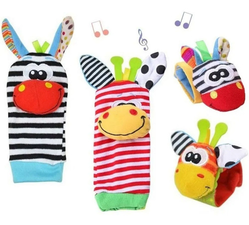 Imagem 5 de 6 de Kit Lamaze Bebê Meia E Pulseira Chocalho 4 Peças Sozzy
