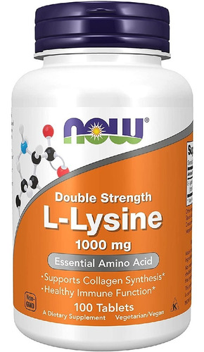 L-lisina 1000 Mg Doble Fuerza Now 100 Tabletas