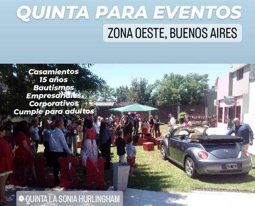 Quinta Para Eventos Y Fiestas/zona Oeste/hurlingham/ Salon De Fiestas. A Minutos De Capital Y Al Rededores Cerca Del Shoping Plaza Oeste . / Exelente Ubicacion.