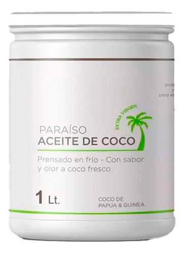 Aceite De Coco Extra Virgen Orgánico Prensada Al Frío 1 Lt