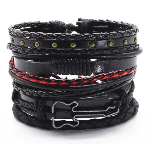 Pulsera De Cuero Guitarra Black 5 Hombre Mujer Moda 2019 