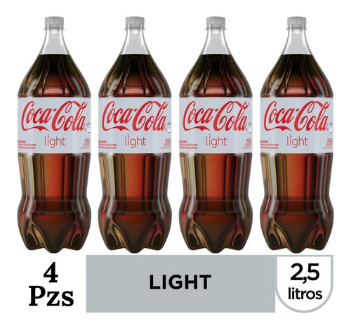 Refresco Coca Cola Light De 2.5 Lt, Paquete Con 4 Botellas