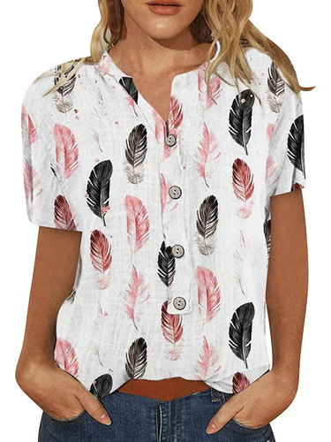 Blusa Femenina, Camisas De Manga Corta Estampadas Con Botone