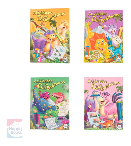 Livro Infantil  4 Livros Com Atividades De Dinossauros. Idade 4+ | Happy Books