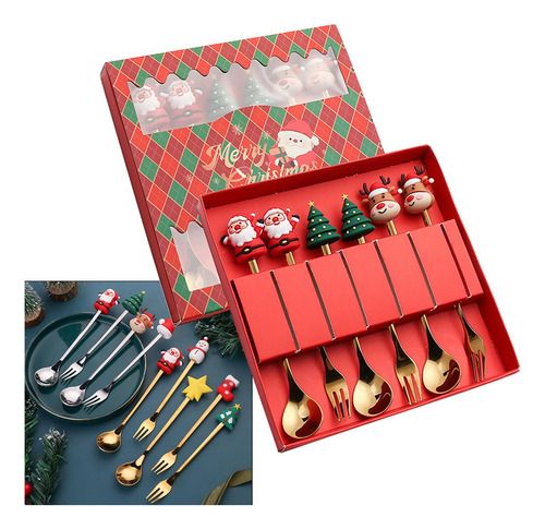 3 Juego De Tenedores De Cucharas De Navidad De 6 Estilo C