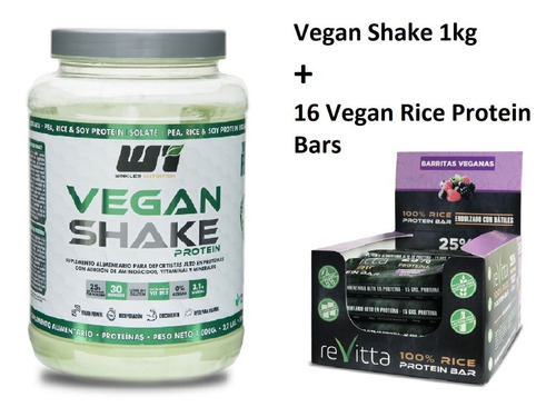 Pack Vegan Shake 1kg+b12 + Caja 16 Barritas Proteína Veganas