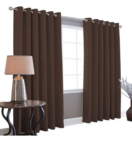 Cortinas Blackout Melocotton - Color CAFÉ - 275cm de Ancho X 215cm de Alto En 2 Páneles - Aislamiento Térmico , Reduce el Ruido Exterior , Cortinas Opacas con Ojales , Lavable en Casa