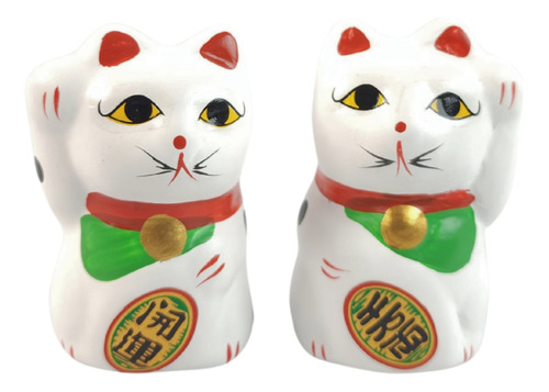 Kit 2 Gatos Da Sorte Manekineko Japonês Riqueza Felicidade