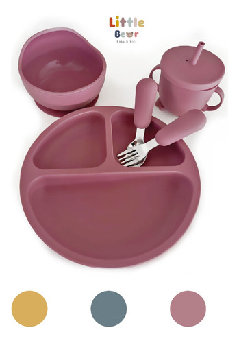 Kit Comida Bebe Con Bowl Y Plato Adhesivos, Cubiertos Y Vaso Color Rosa