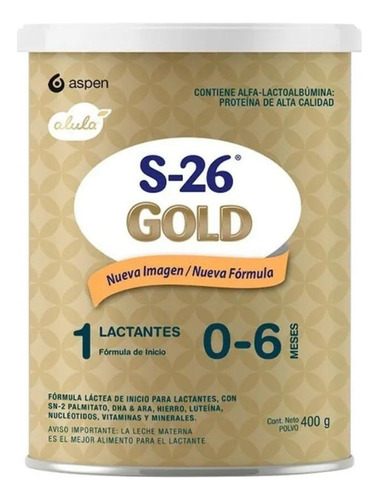 Leche de fórmula en polvo Sanulac Nutrición Alula Gold S-26 en lata de 400g - 0  a 6 meses