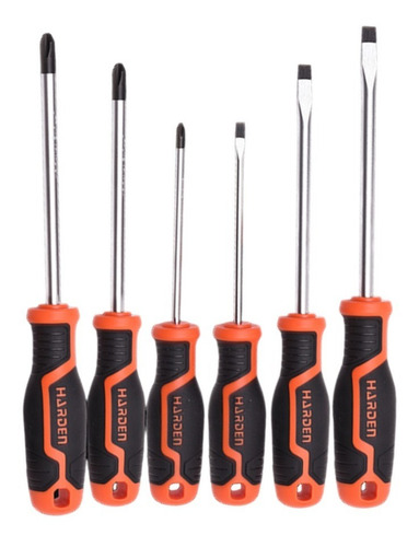 Set Destornilladores 6pcs Planos Y Phillips Imantados Harden