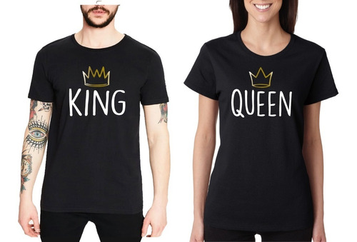 2 Camisetas Estampadas King Queen Novios Parejas Amor 2x70