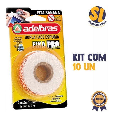 Imagem 2 de 5 de Fita Dupla Face Fixa Pro 12mmx2m - Adelbras Kit Com 10 Unid.