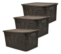 Comprar Set 3 Cajas Organizadoras Simil Rattan Grande 15 Lts 