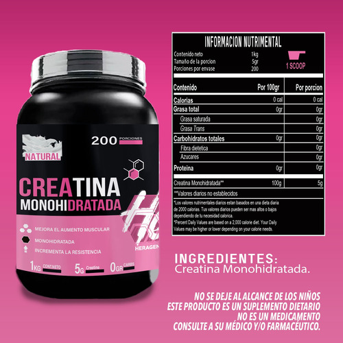 Heragen Creatina 1kg 200servicios Natural