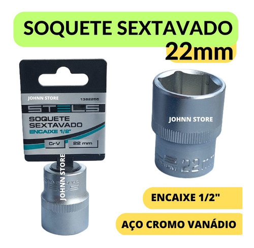 Soquete Sextavado 1/2 Pito Cachimbo Curto 22mm - Stels