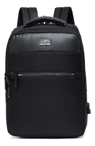 Mochila Executiva Slim Masculina Polo One Notebook Reforçada Cor Preto Desenho Do Tecido Lisa