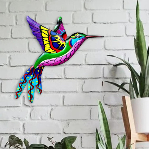 Para Para Arte De La Pared Estatua De Colibrí De Metal Rosa