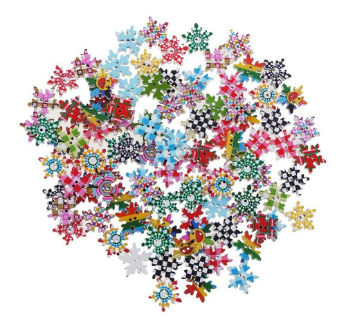 2x 100 Pieces Snowflake Wooden Buttons For Decoration 19mm