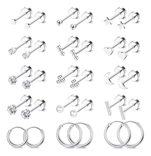 15pare Arete Mujer Pendientes Piercing Oreja Cartílago Acero