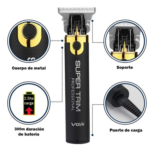 Imagen 3 de 10 de Maquina Corte Pelo Patillera Vgr Profesional Usb Recargable