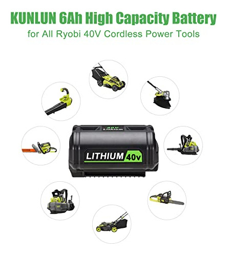 Kunlun 40v 6.0ah Batería De Iones De Litio Para Ryobi Colecc