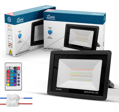 Kit 2 Refletor Super Ultra Led 200w Prova D´água Ip67 Holofote Rgb 127/220V