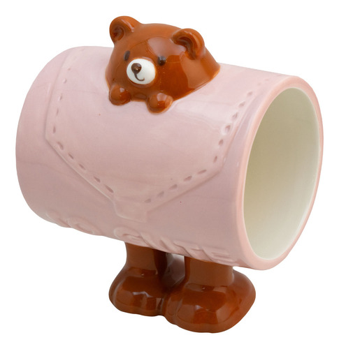 Taza De Cerámica Animales 3d Cute Con Asa De Patitas 480 Ml Color Rosa Claro Oso