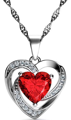 Cadena De Plata Mujer Chapado Cadena Oro 14k Collar Corazón Color Rojo
