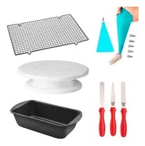 Comprar Set Reposteria Pasteleria Plato Giratorio Para Decorar Torta Manga Con 6 Picos Rejilla Budinera Espatulas Alisador
