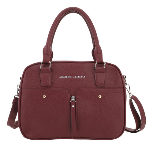 Cartera Pu Beverly Agarrate Catalina Bordó Liso Níquel Bordó