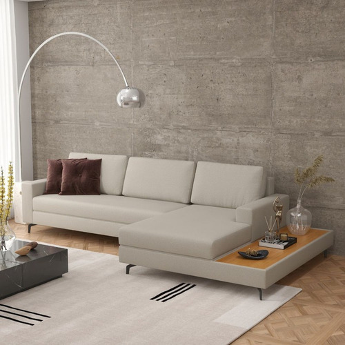 Sofá Moderno Luxo 292cm Linho Areia Loft Chaise/deck Direita