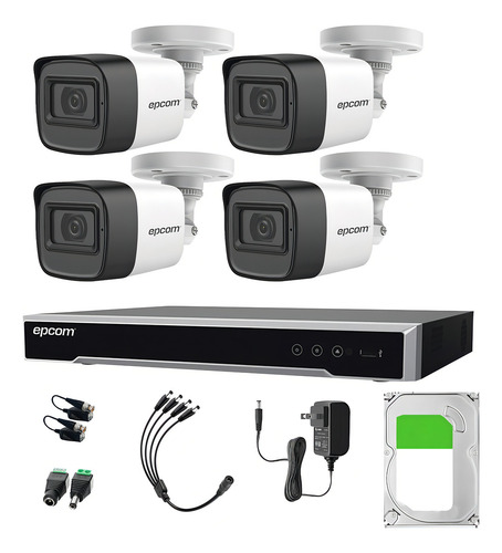 Epcom Kit de Camaras de Seguridad Exterior Metalicas Con Micrófono Integrado Disco Duro 500gb Modelo B50KIT-PLUS-SC+500 Video Vigilancia TurboHD 1080p CCTV 4 Cámaras Bala