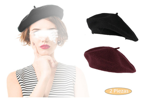 2 Piezas Elgante Boina De Lana Gorro Beret Gorra Para Dama