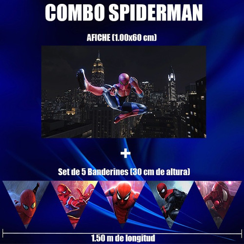 Combo Afiche Spiderman Banderines Decoracion Cumpleaños