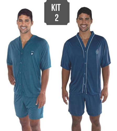 Imagem 1 de 6 de Kit 2 Pijama Adulto Masculino Verão Plus Size Aberto Botões