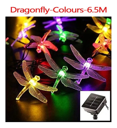 Imagen 1 de 10 de Serie De Luces Coloridas Libélula Carga Solar 6.5 M
