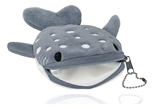 Monedero Kawaii De Felpa Con Cierre - Ballena Gris