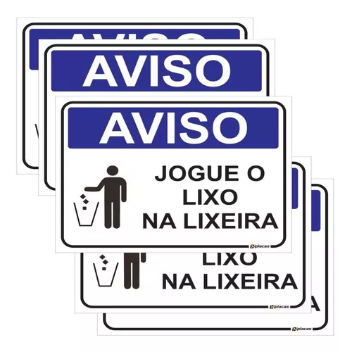 Placa Aviso Jogue Lixo Na Lixeira Cesta Local Limpo 15x20cm