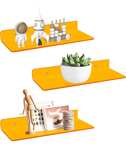 Estantes Flotantes De Acrílico Juego De 3 Decoración Naranja