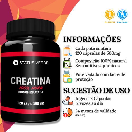 Kit Creatina Com Guaraná e Maca Peruana Pura 120 Cáps Por Pote Status Verde