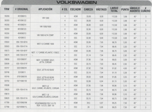 Valvulas Escape Vw Golf Gti 2.0 1993-2007