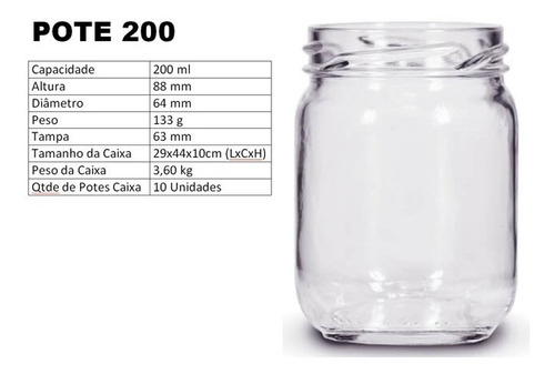 10x Pote Vidro Redondo 200ml C/tampa Rolha