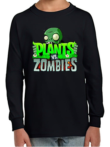 Polera Manga Larga Niño Juego Plants Vs. Zombi  100%algodón 